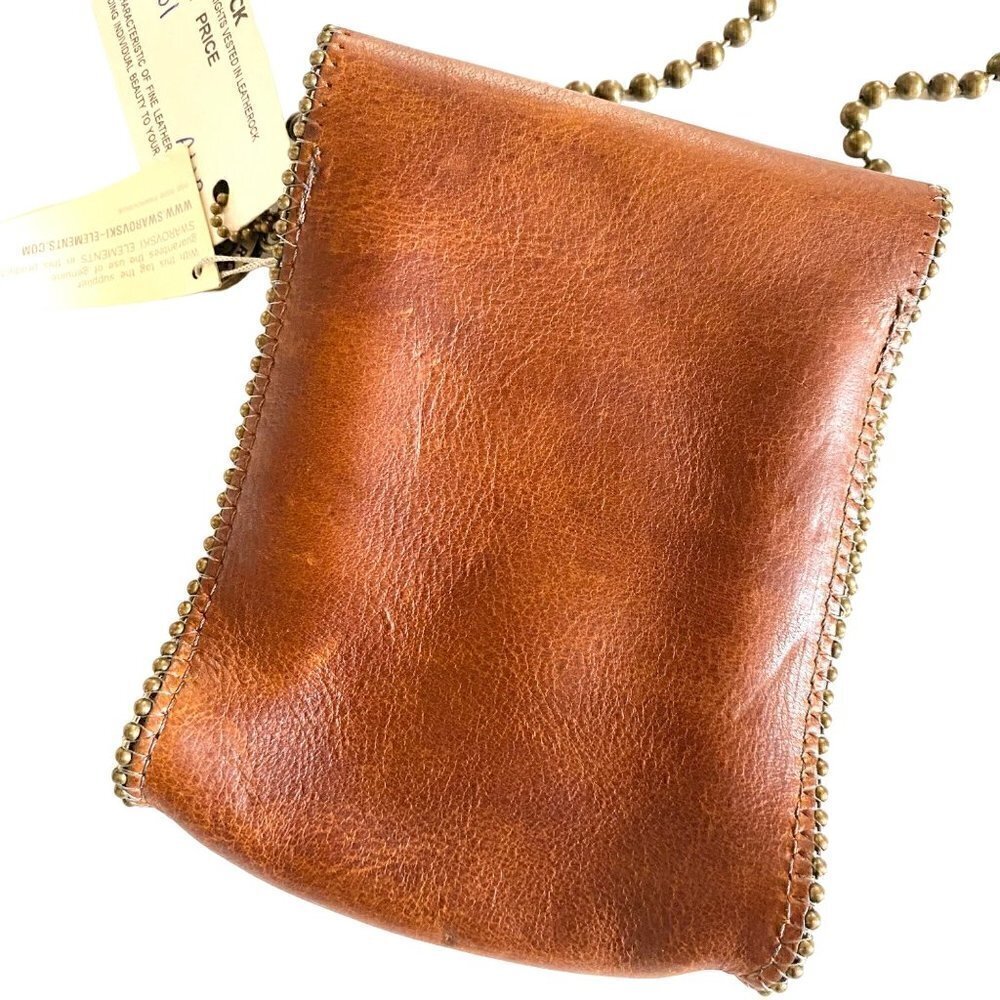 Leatherock Semi Precious Stone Leather Crossbody Swarovski Elements Brown HE31 - Picture 7 of 16